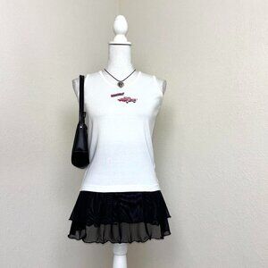 Vintage 2000s white embroidered bedazzled y2k mcbling tank top